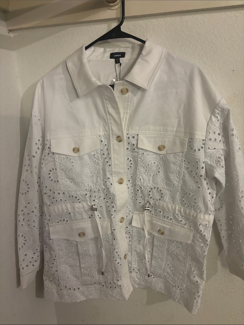 Express White Eyelet Utility Jean Jacket